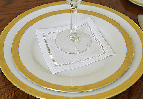 Hemstitch Appetizer Napkin. 4.5"x4.5". Extra Fine Slim Trims